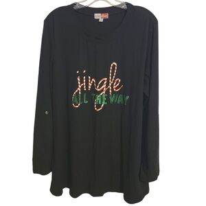 Merry Wear | Women's Jingle All the Way Black Tab Sleeve Blouse (Size XL)